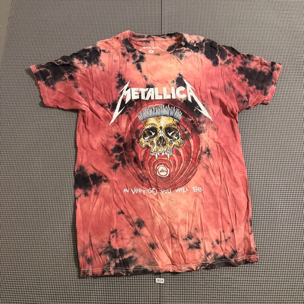 Metallica Skull Tie Dye Graphic T-Shirt Red Black Size M
